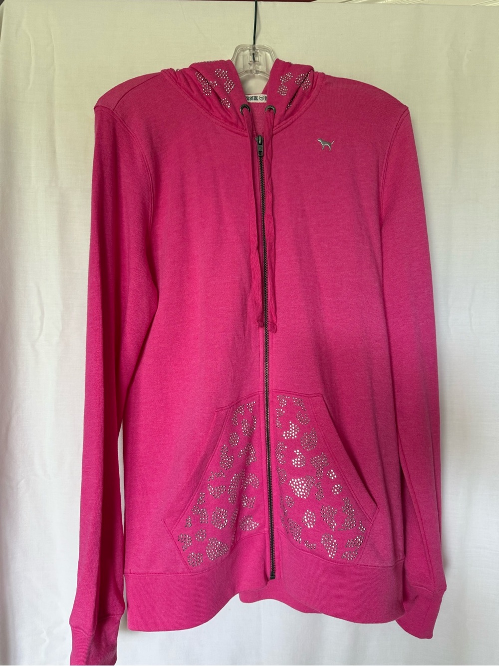 NWT Victoria's Secret PINK Bling Rhinestone Hoodie Pink Leopard Medium Y2K RARE